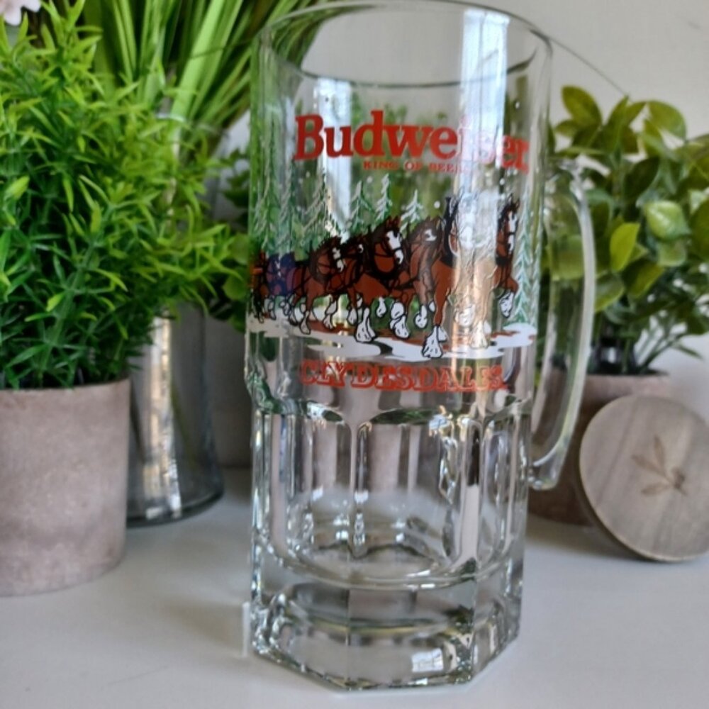 Vintage 1989 Budweiser Clydesdale Horses Christmas Holiday Beer Mug | 32oz - Picture 5 of 10